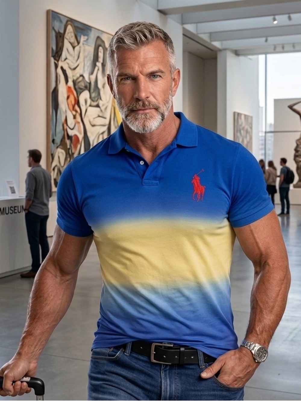 Ralph Lauren Blue, Yellow Gradient Polo Shirt with large red logo